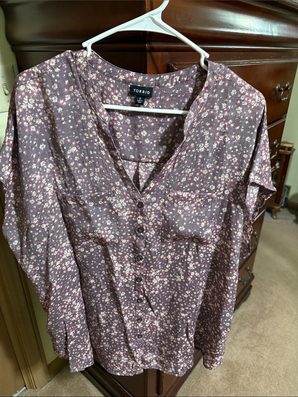 torrid mauve purple ditsy floral button-down blouse